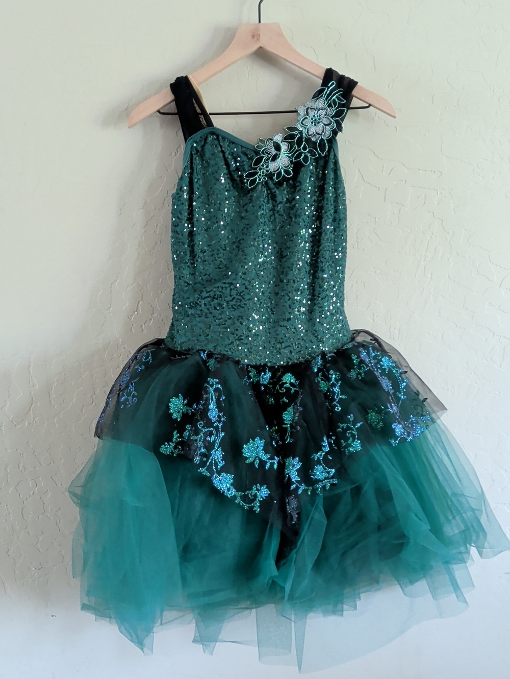 Weissman Teal Sequin Floral Tulle Costume Dress